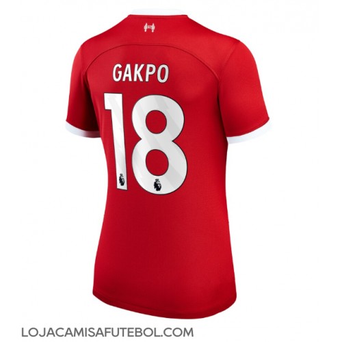 Camisa de Futebol Liverpool Cody Gakpo #18 Equipamento Principal Mulheres 2023-24 Manga Curta
